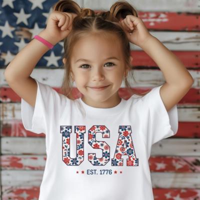 Floral USA Girls 4th of July Tee Shirt