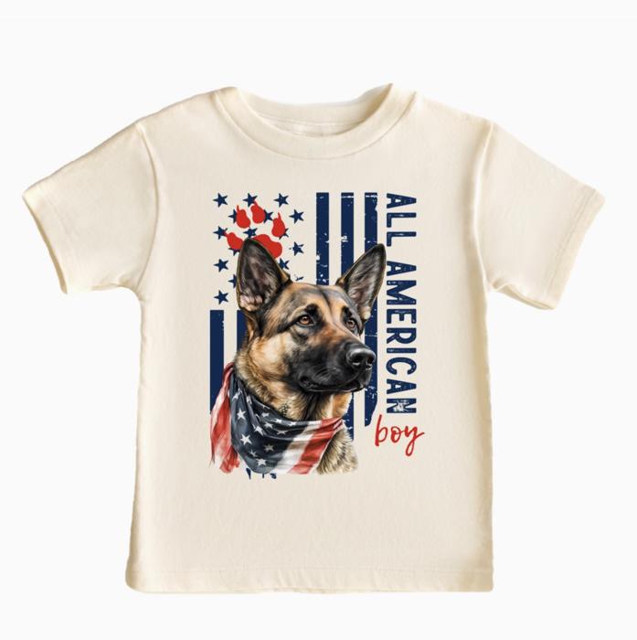 All American Boy German Shepherd Patriotic Tee Shirt