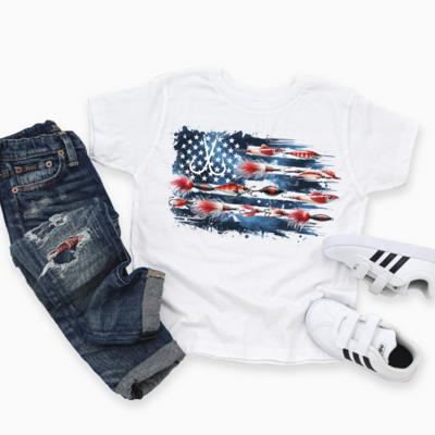 Fishing Lures Flag Kids Patriotic Fishing Tee Shirt