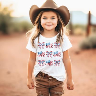 Patriotic Flags and Bows Girls Coquette 4th of July Tee Shirt