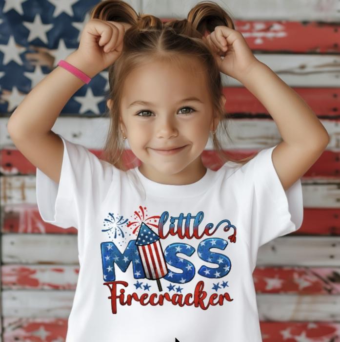 Little Miss Firecracker Girls 4th of July Tee Shirt
