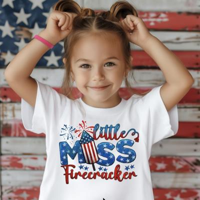 Little Miss Firecracker Girls 4th of July Tee Shirt