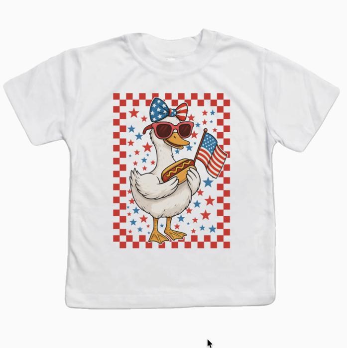 Silly Goose and Hotdog 4th of July Kids Tee Shirt