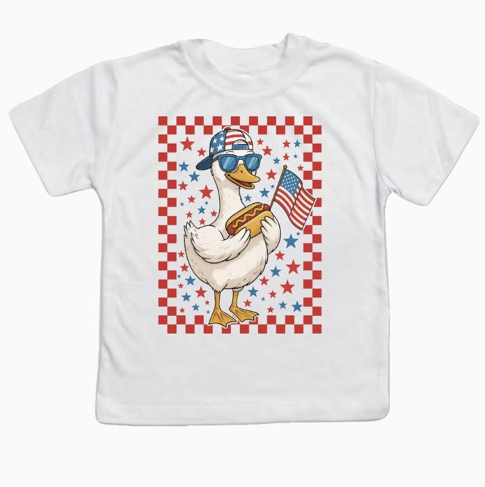 Silly Goose and Hotdog 4th of July Kids Tee Shirt