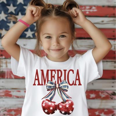 America Patriotic Coquette Bow and Cherries Girls Tee Shirt