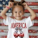  America Patriotic Coquette Bow and Cherries Girls Tee Shirt