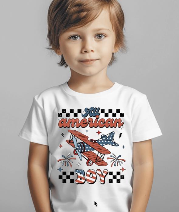 All American Boy Airplane Boys Patriotic Tee Shirt