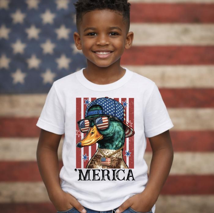 "Merica" Mallard 4th of July Patriotic Boys Tee Shirt