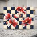  Navy and Cream Floral Glass Cutting Board 15" x 11" 