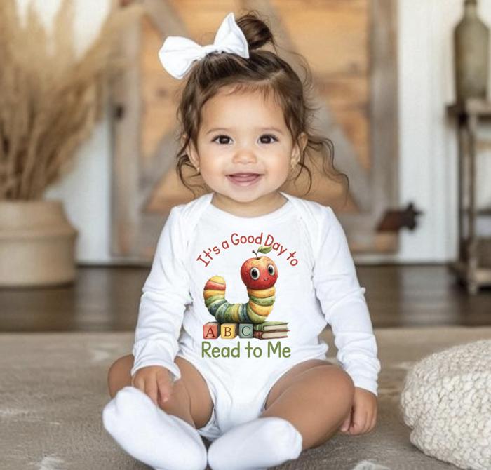 Good Day to Read to Me Book Worm Baby Bodysuit