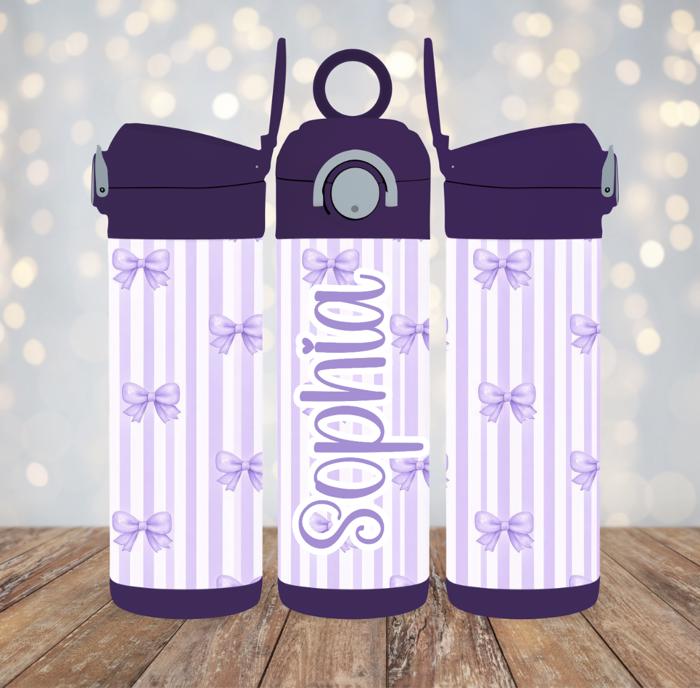 Pink Coquette Bows and Stripes Girls 12oz flip Top Water Bottle