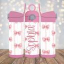  Pink Coquette Bows and Stripes Girls 12oz flip Top Water Bottle