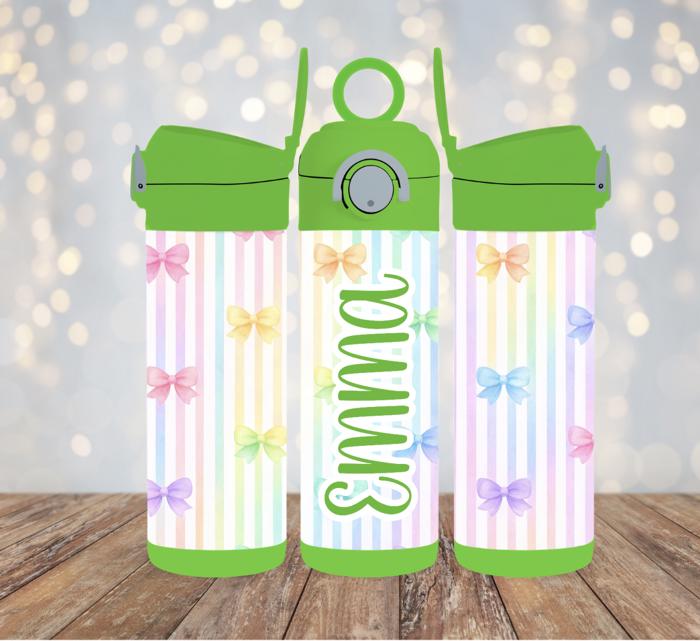 Pink Coquette Bows and Stripes Girls 12oz flip Top Water Bottle