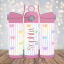  Pink Coquette Bows and Stripes Girls 12oz flip Top Water Bottle