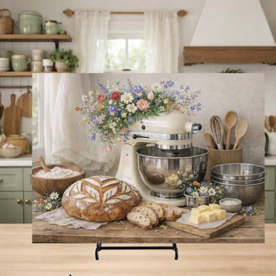 Wildflowers and Sour Dough Bread Cottagecore Glass Cutting Board 15" x 11"