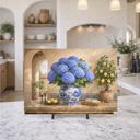  Blue Hydrangeas and Lemons Mediterranean Kitchen Glass Cutting Board 15" x 11" 