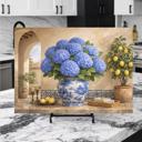  Blue Hydrangeas and Lemons Mediterranean Kitchen Glass Cutting Board 15" x 11" 