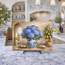  Blue Hydrangeas and Lemons Mediterranean Kitchen Glass Cutting Board 15" x 11" 
