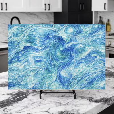 Ocean Vibes in Blues and Greens Coastal Kitchen Glass Cutting Board 15" x 11"