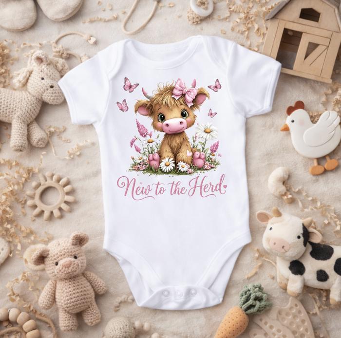 New to the Herd Girls Highland Heifer Baby Onesie
