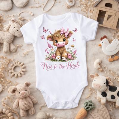 New to the Herd Girls Highland Heifer Baby Onesie