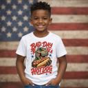  Dinosaur Bad Day to be a Hotdog Kids 4th of July Tee Shirt