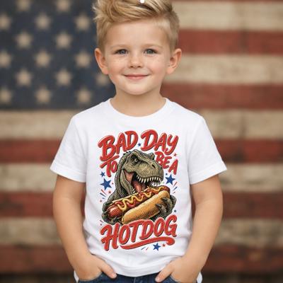 Dinosaur Bad Day to be a Hotdog Kids 4th of July Tee Shirt