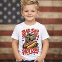  Dinosaur Bad Day to be a Hotdog Kids 4th of July Tee Shirt