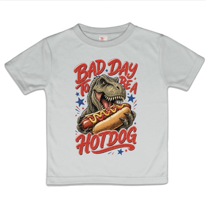 Dinosaur Bad Day to be a Hotdog Kids 4th of July Tee Shirt