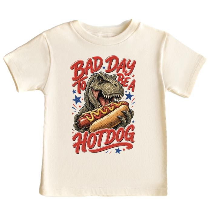 Dinosaur Bad Day to be a Hotdog Kids 4th of July Tee Shirt