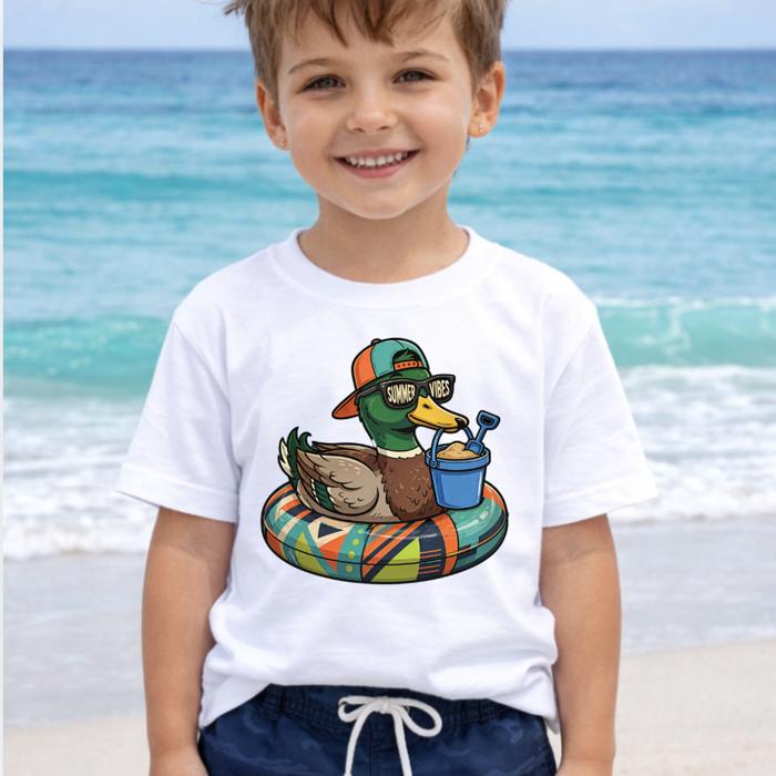 Summer Vibes Mallard on Floaty Boys Summer T-Shirt
