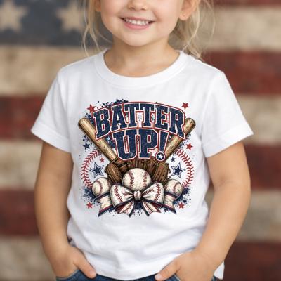 "Batter Up" Girls Baseball and Bow Tee Shirt