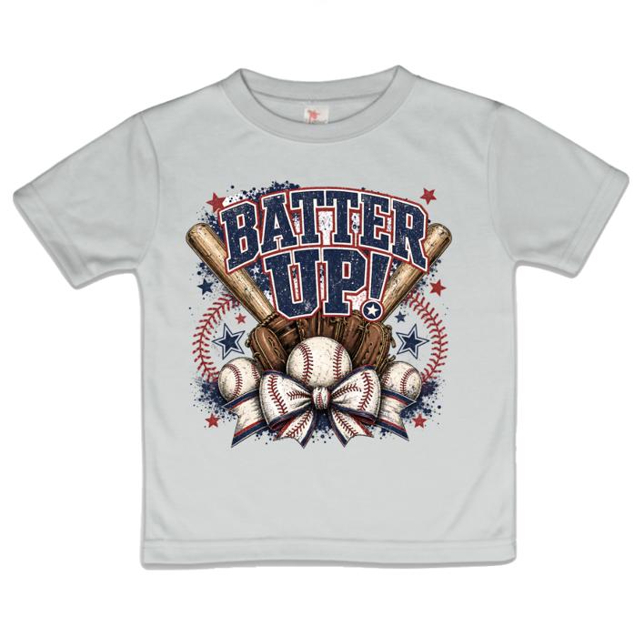 "Batter Up" Girls Baseball and Bow Tee Shirt