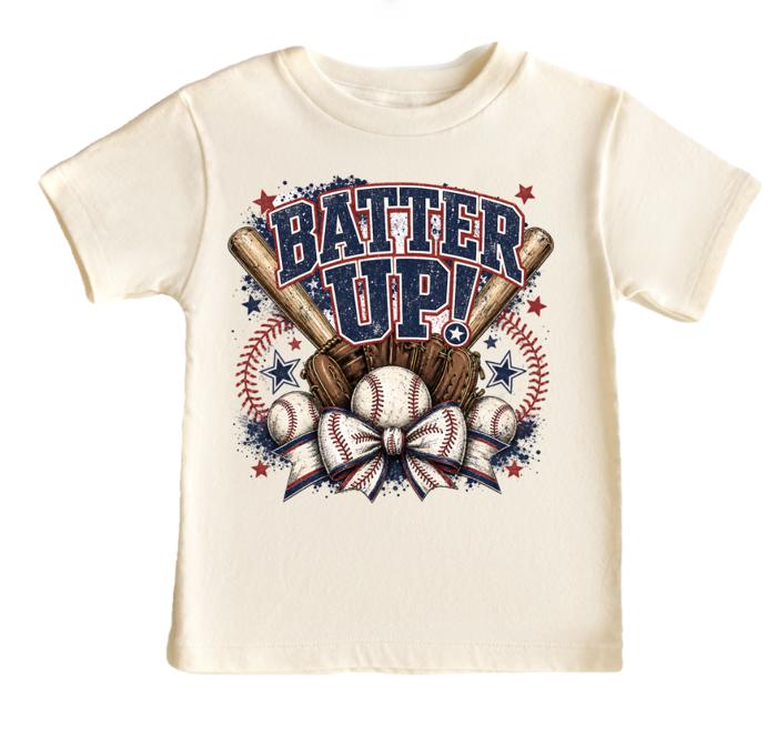 "Batter Up" Girls Baseball and Bow Tee Shirt