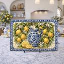  Lemon Blossom Toile Blue Glass Cutting Board, Sicilian Kitchen Decor