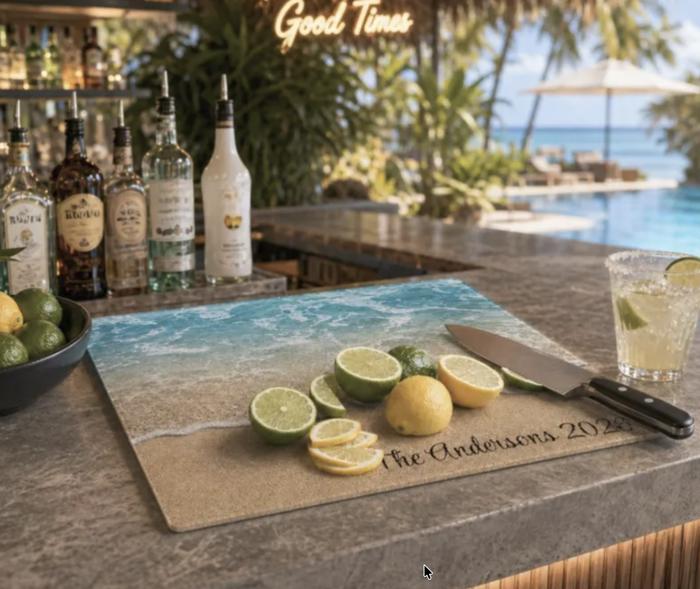 Ocean Personalized Tempered Glass Cutting Board 11" x 15" 