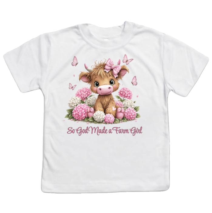 So God Made a Farm Girl Highland Heifer and Hydrangeas
