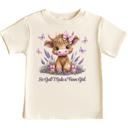  So God Made a Farm girl Highland Heifer and Lavender Girls Tee Shirt