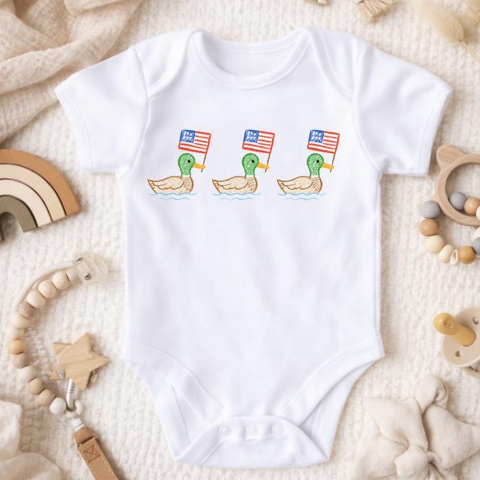 4th of July Mallards and Flags Baby Onesie