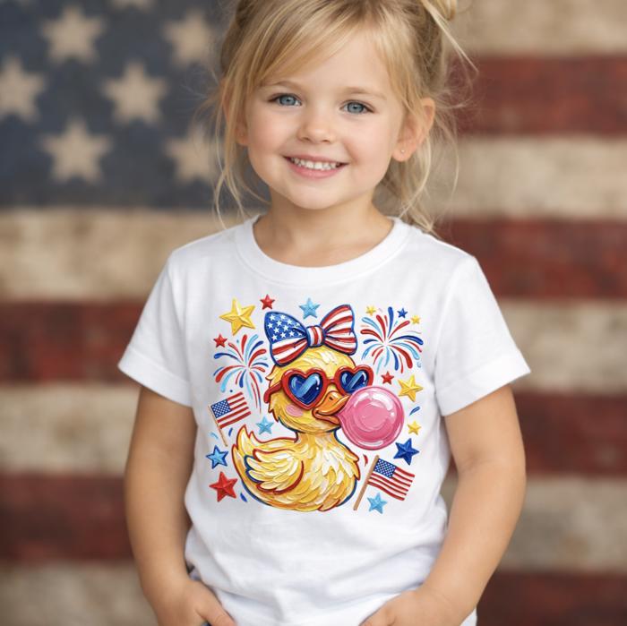 Yellow Ducky 4th of July Girls Tee Shirt