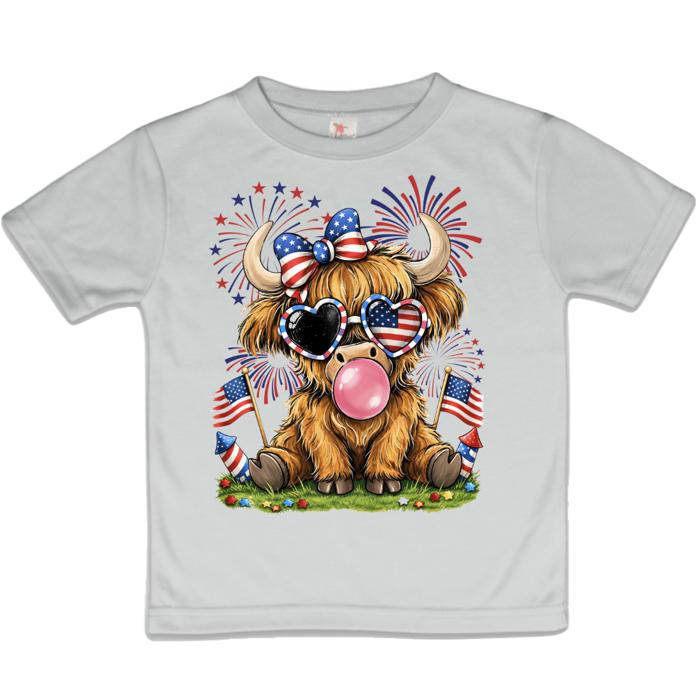 Highland Heifer Fireworks 4th of July Girls Tee Shirt