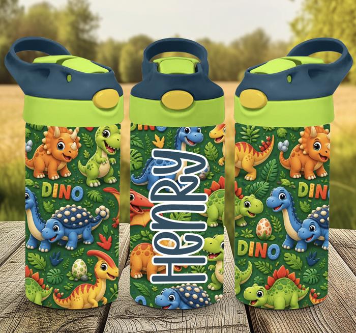 Colorful Personalized Dinosaur 12 oz flip top Tumbler 