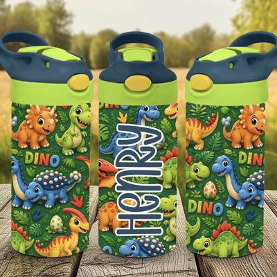 Colorful Personalized Dinosaur 12 oz flip top Tumbler 