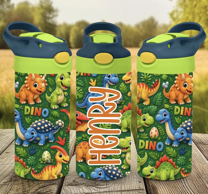 Colorful Personalized Dinosaur 12 oz flip top Tumbler 