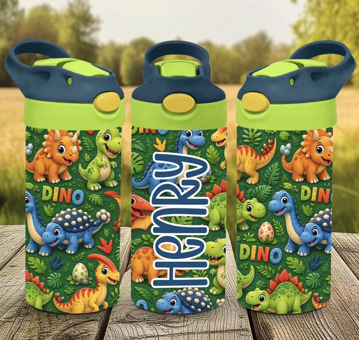 Colorful Personalized Dinosaur 12 oz flip top Tumbler 
