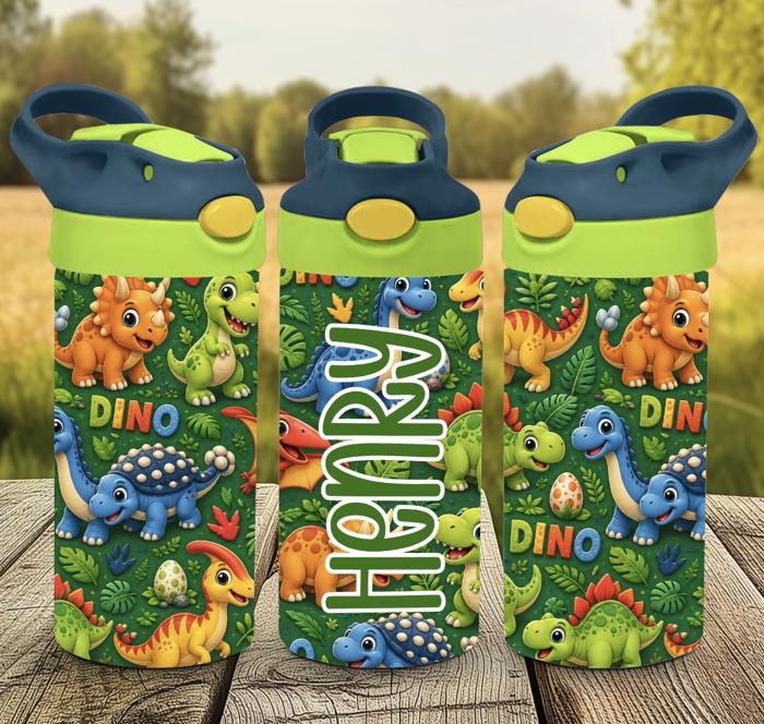 Colorful Personalized Dinosaur 12 oz flip top Tumbler 