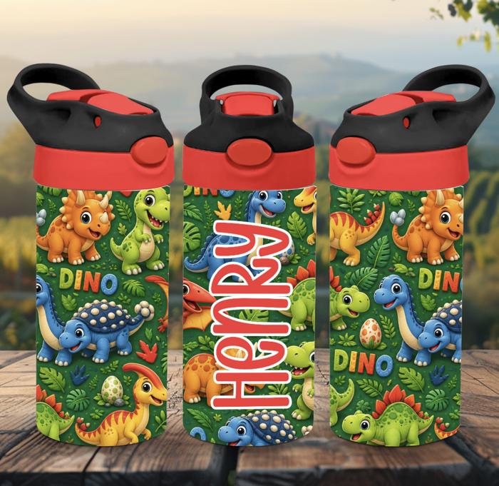 Colorful Personalized Dinosaur 12 oz flip top Tumbler 