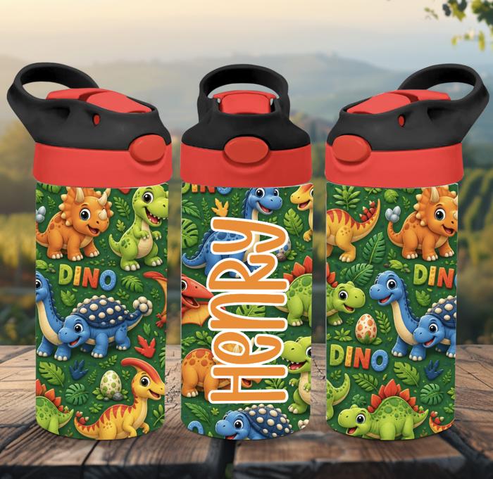 Colorful Personalized Dinosaur 12 oz flip top Tumbler 