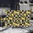  Lemons and Black and Cream Checkered Glass Cutting Board 15" x 11" 