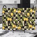  Lemons and Black and Cream Checkered Glass Cutting Board 15" x 11" 